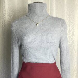 SCHRISTINA CO Turtleneck Pullover Sweater Soft Fuzzy Fluffy Warm Grey L/XL